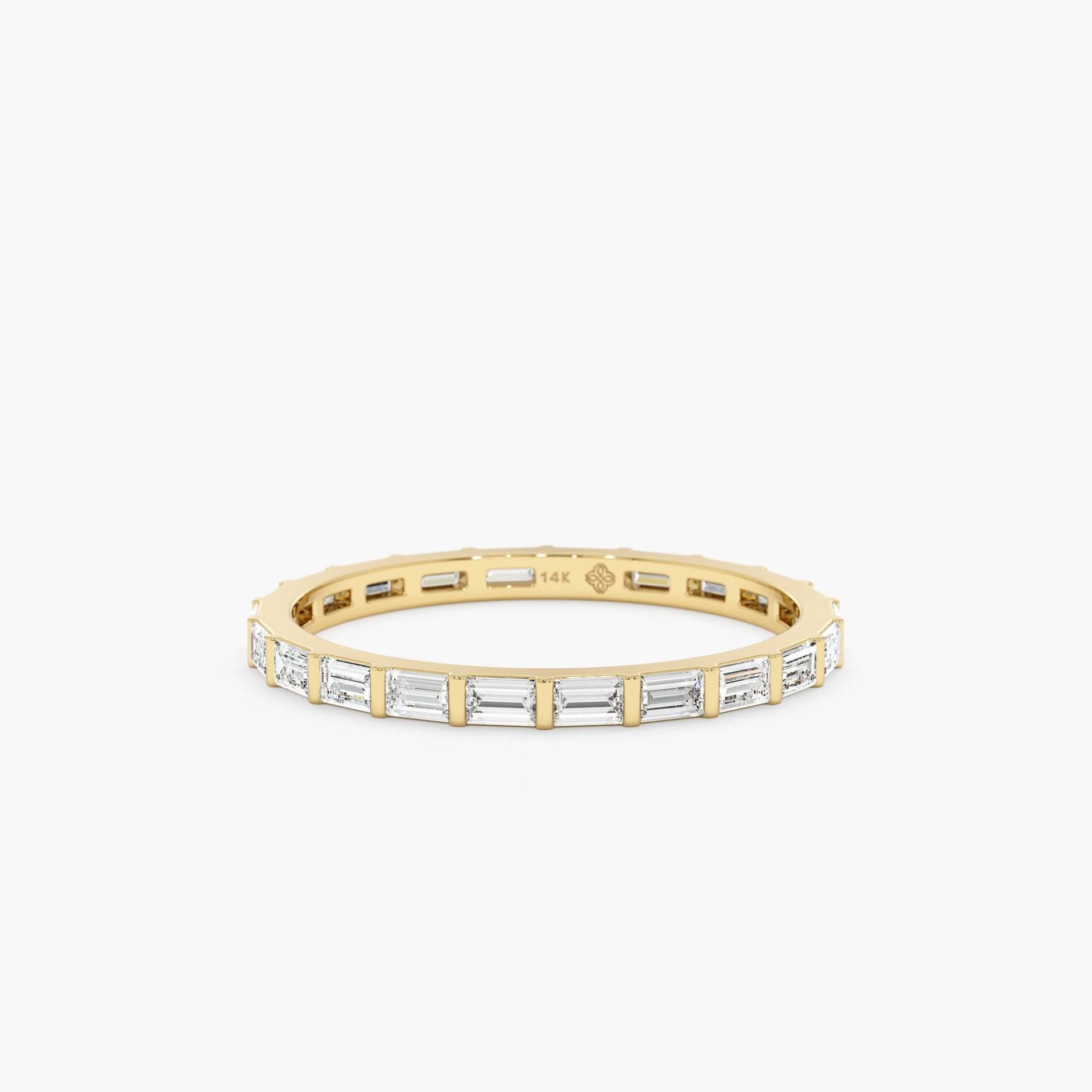 14K Massivgold Eternity Ring, Diamant Baguette Zierliche Ehering, Dünne Band, Weiß, Rose, Gelbgold, Tullulah von SarahEliseJewelry