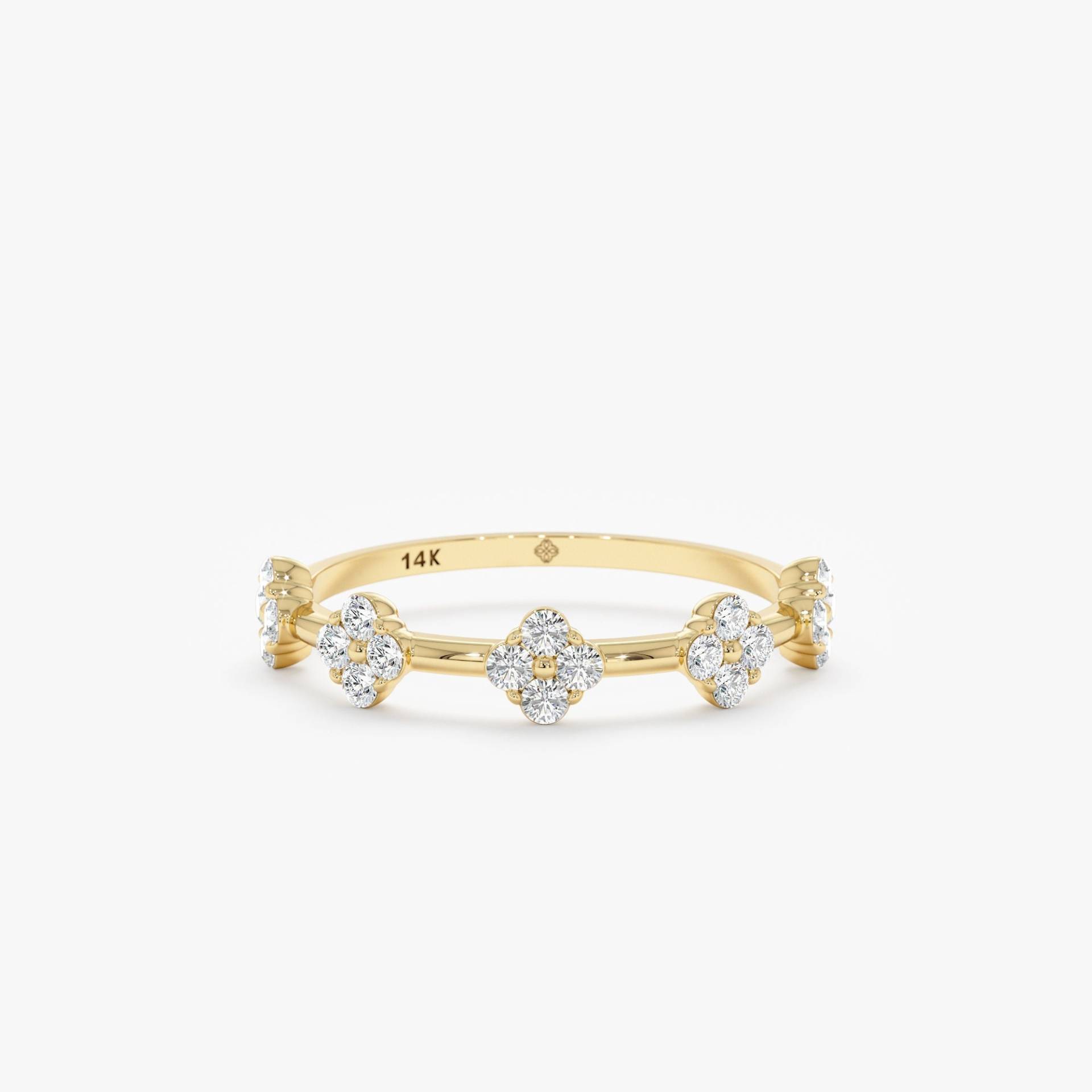 14K Oder 18K Multi Clover Diamantring, Diamant-stationed Ring, Süßer Edler Schmuck, Hochzeits - Und Brautschmuck, Echte Weiße Diamanten, Emersyn von SarahEliseJewelry