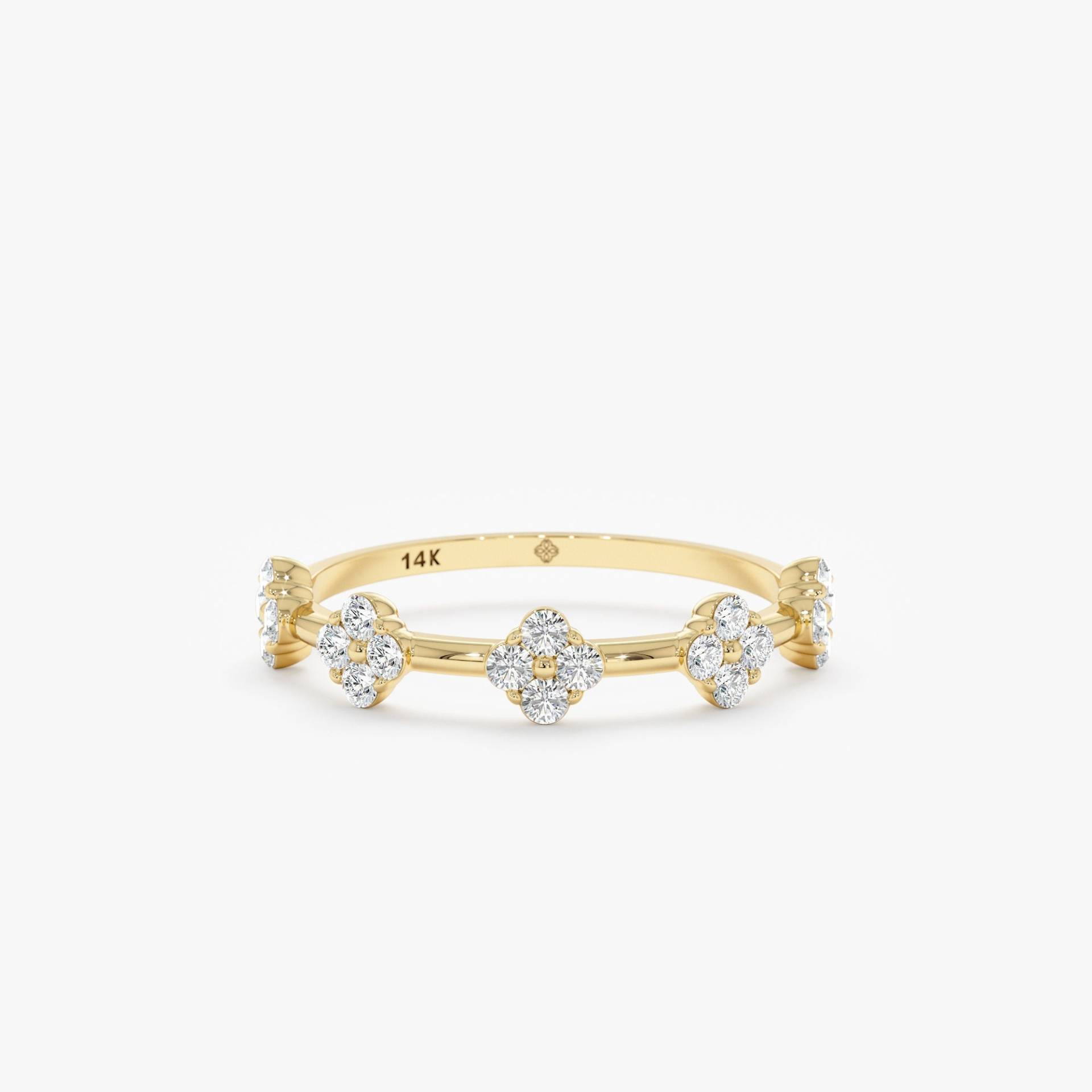 14K Oder 18K Multi Klee Diamant Ring, Stationierter Niedlicher Feiner Schmuck, Hochzeit Und Brautschmuck, Echte Weiße Diamanten, Emersyn von SarahEliseJewelry