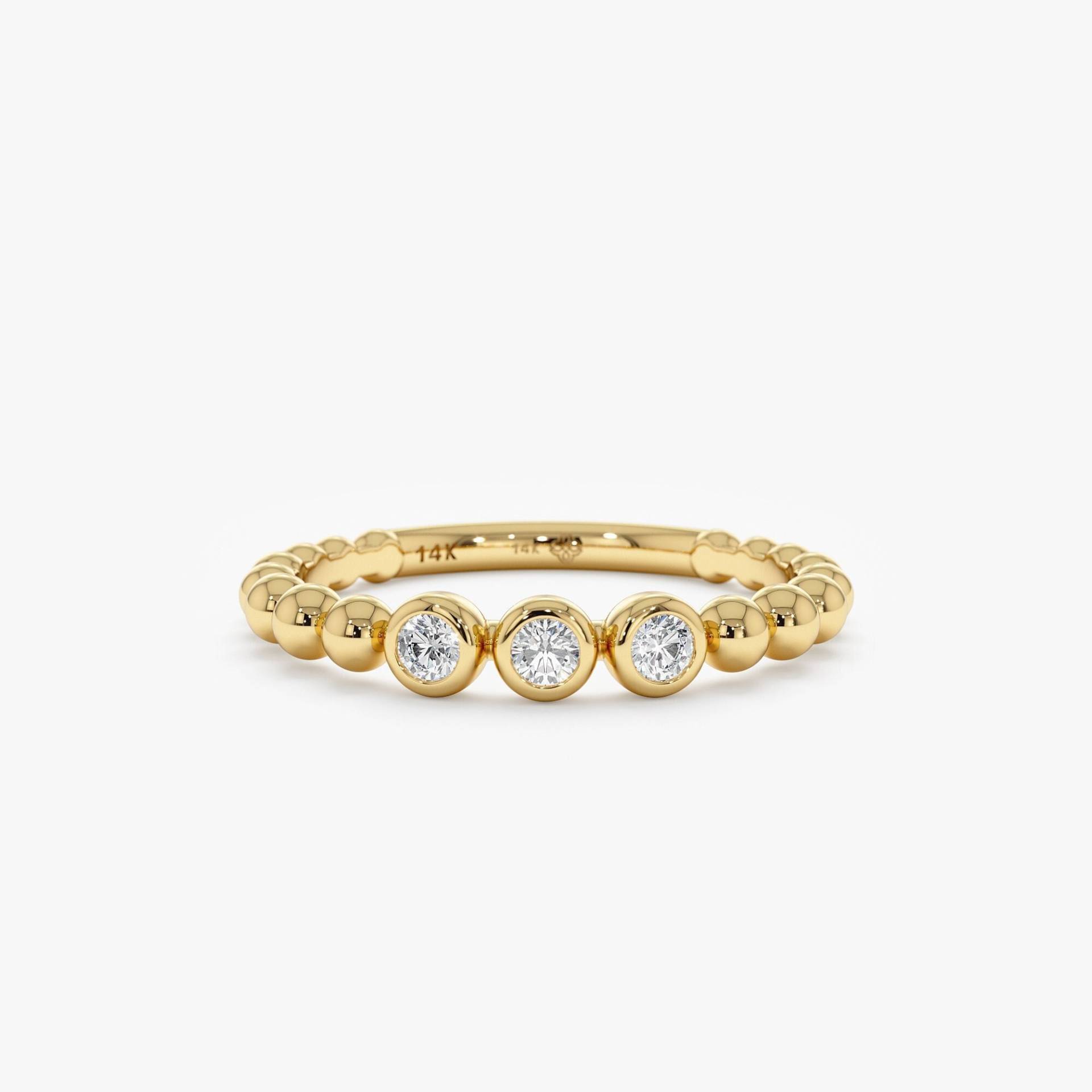 14K Massivgold-Diamantring, Zierlicher Diamantring, Goldperlenring, Stapelbarer Rose, Weiß, Gelb, Diamant-Lünettenring, Camila von SarahEliseJewelry