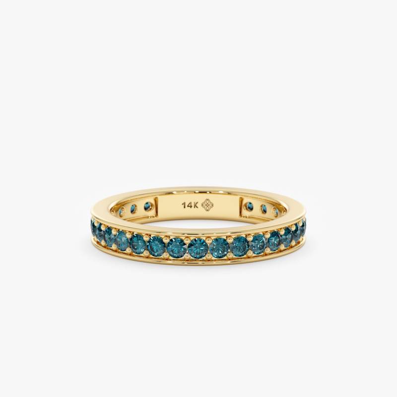 Blauer Teal Saphir Eternity Ring, 14K Oder 18K Solid Gold Pfeifenschliff Natürlicher Ehering, Stapelring, Sia von SarahEliseJewelry
