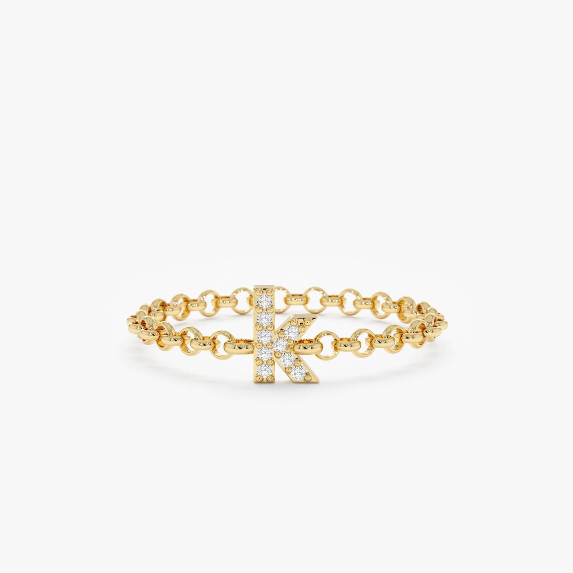 Diamant Initial Kettenring, 14K Gold Ring, Kleinbuchstaben, Perfektes Geschenk, Siegelring, Geschenk Für Sie, Mavis von SarahEliseJewelry