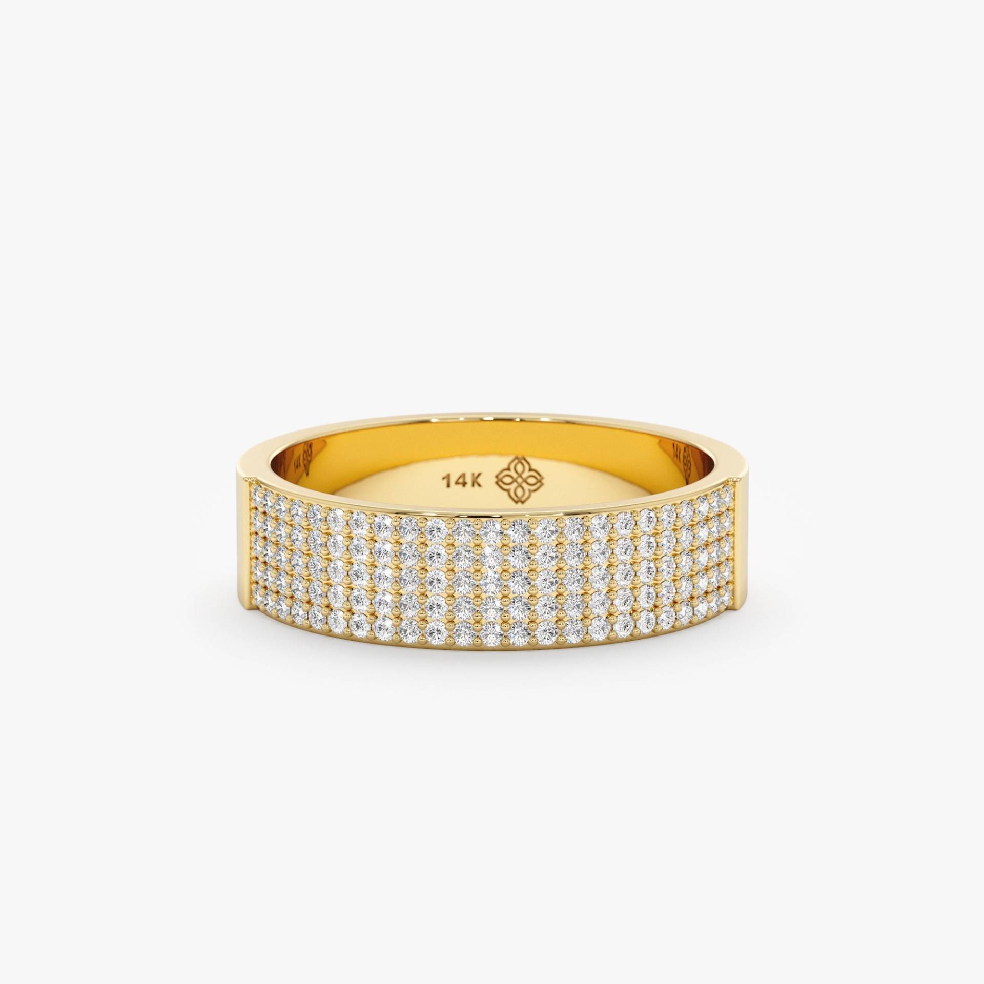 Diamant-Zigarrenband, 14-Karätiger Oder 18-Karätiger Diamantring Aus Massivem Gold, Breites Goldband, Pave-Diamant-Ehering, Natürlicher von SarahEliseJewelry