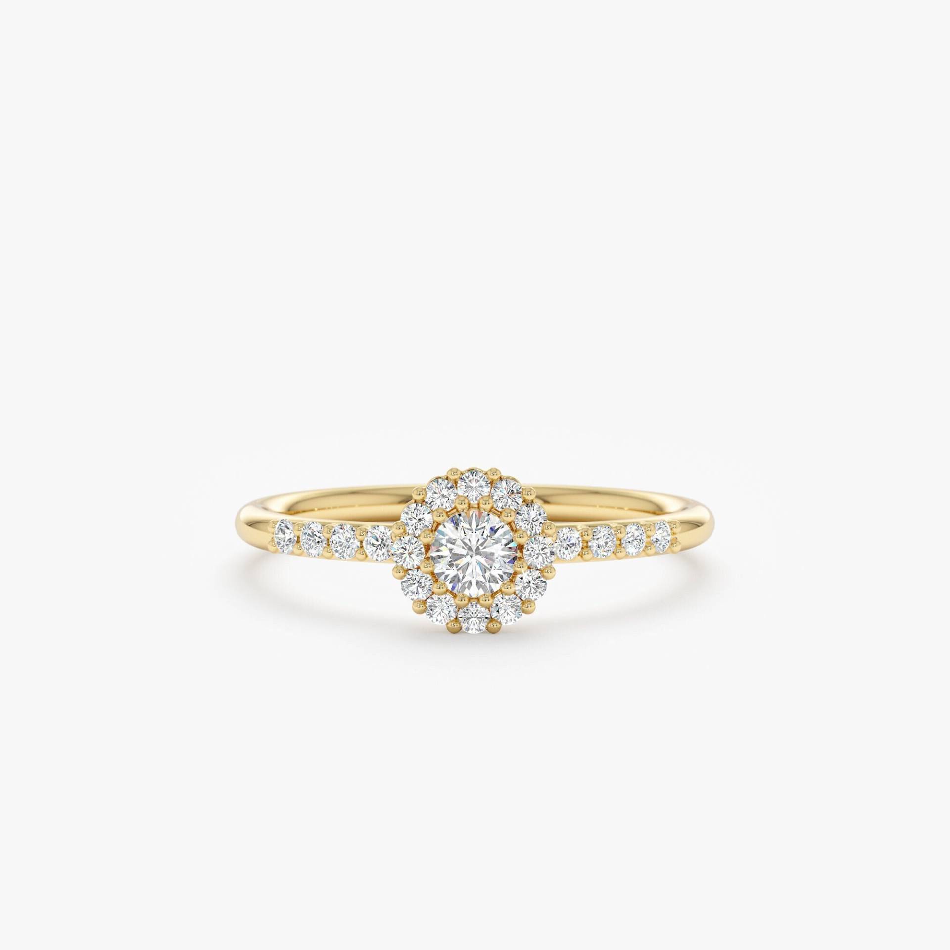 Diamantring, Verlobungsring, Versprechensring Halo-Set Runder Naturdiamanten, Massivgold, 14K Oder 18K, Gelbe Rose Weiß, Maylah von SarahEliseJewelry