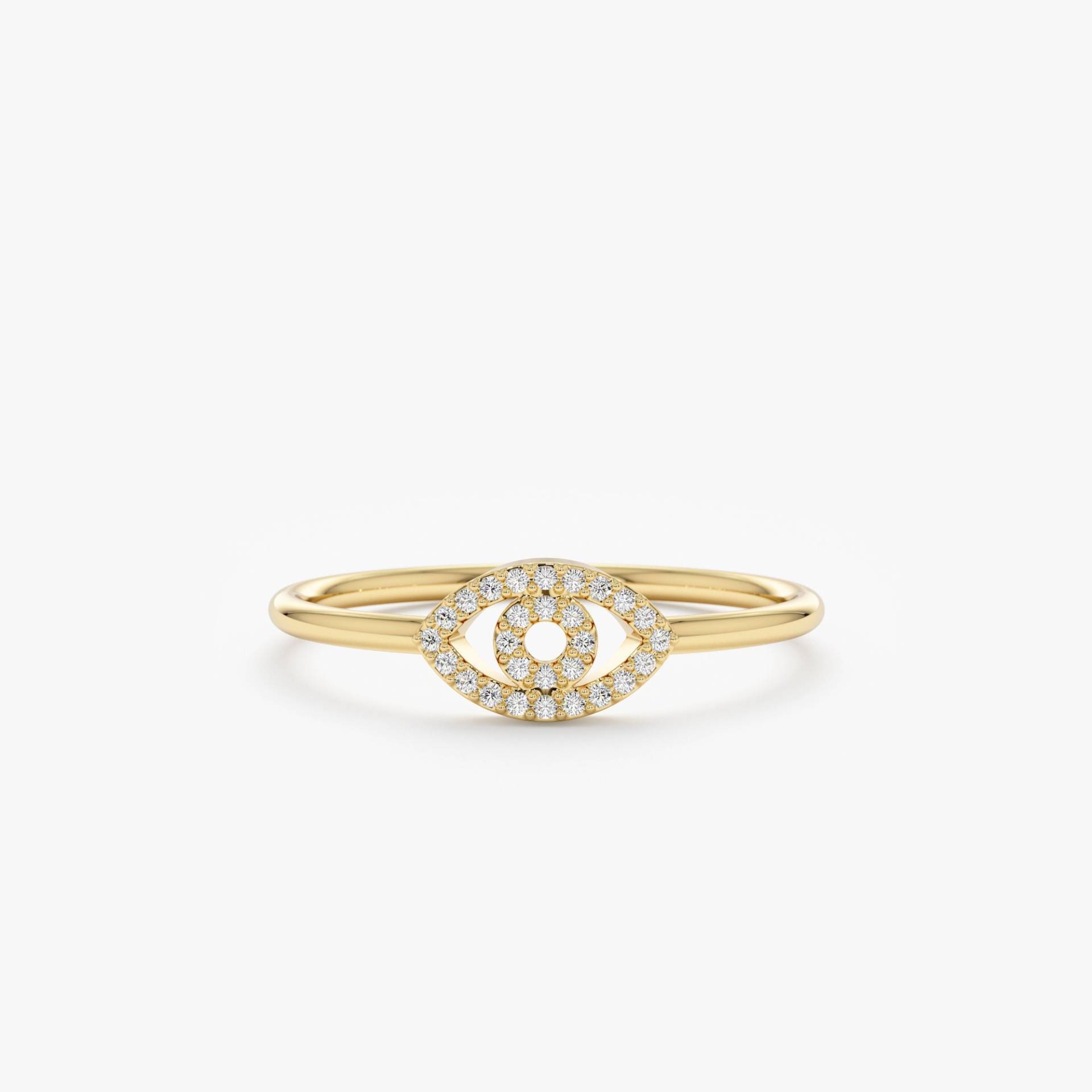 Kleiner Diamant Evil Eye Ring, Zierlicher Diamantring, Lucky Schutzring, 14K Massivgold, Rose, Weiß, Gelbgold, Lucille von SarahEliseJewelry