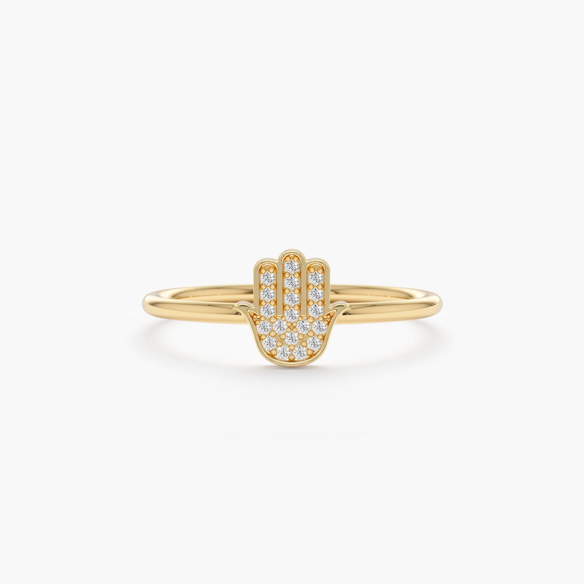 Kleiner Diamant Hamsa Ring, 14K Goldring, Schutzring, Kleiner Diamantring, Bat Mitzvah Geschenk, Glückshandring, Geschenk Für Tochter, Heidi von SarahEliseJewelry