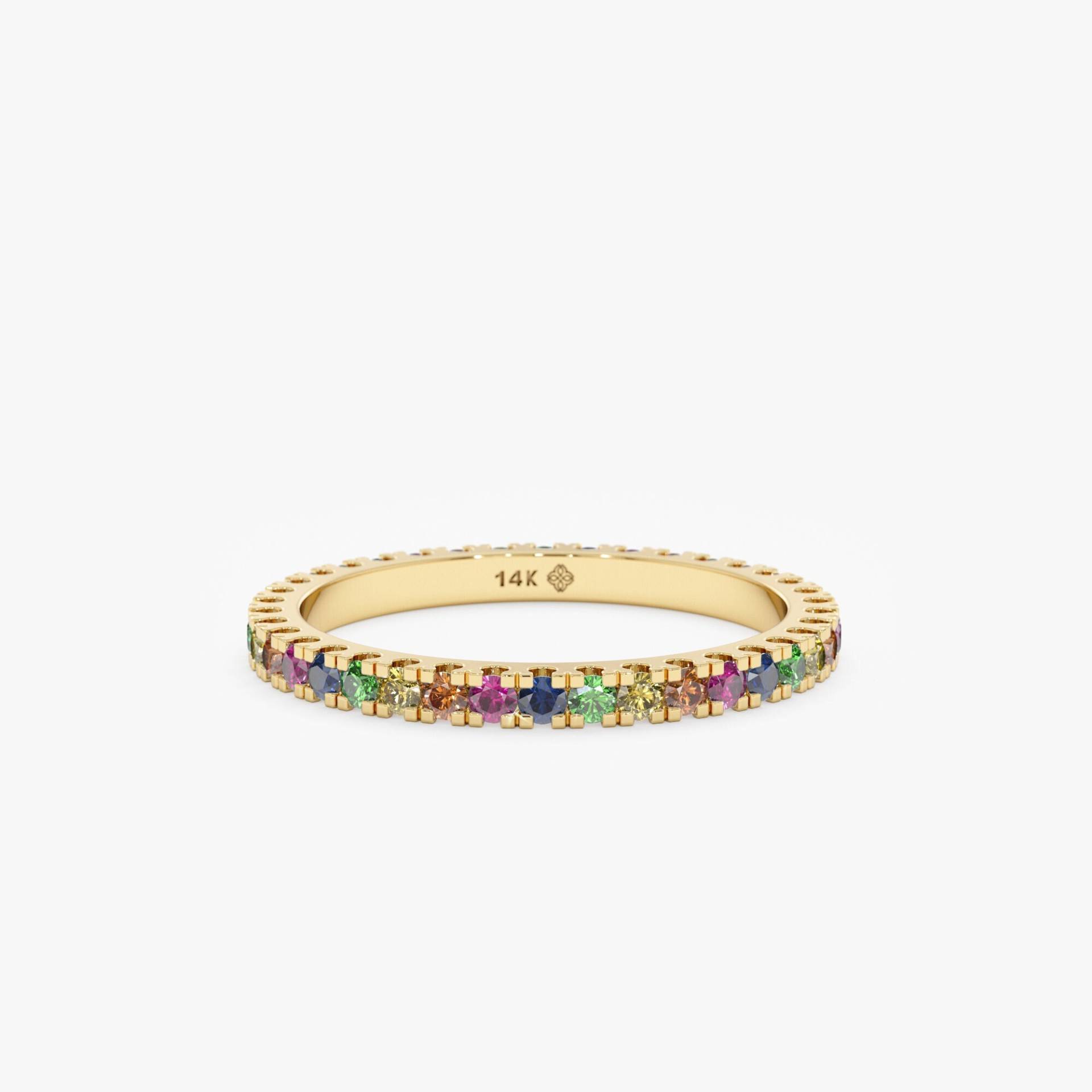 Regenbogen-Saphir-Ewigkeitsring, Echter Edelstein, Bunter Stapelbarer Ring, Rosa, Blauer, Gelber Saphir, 14-Karätiges Und 18-Karätiges Massivgold von SarahEliseJewelry