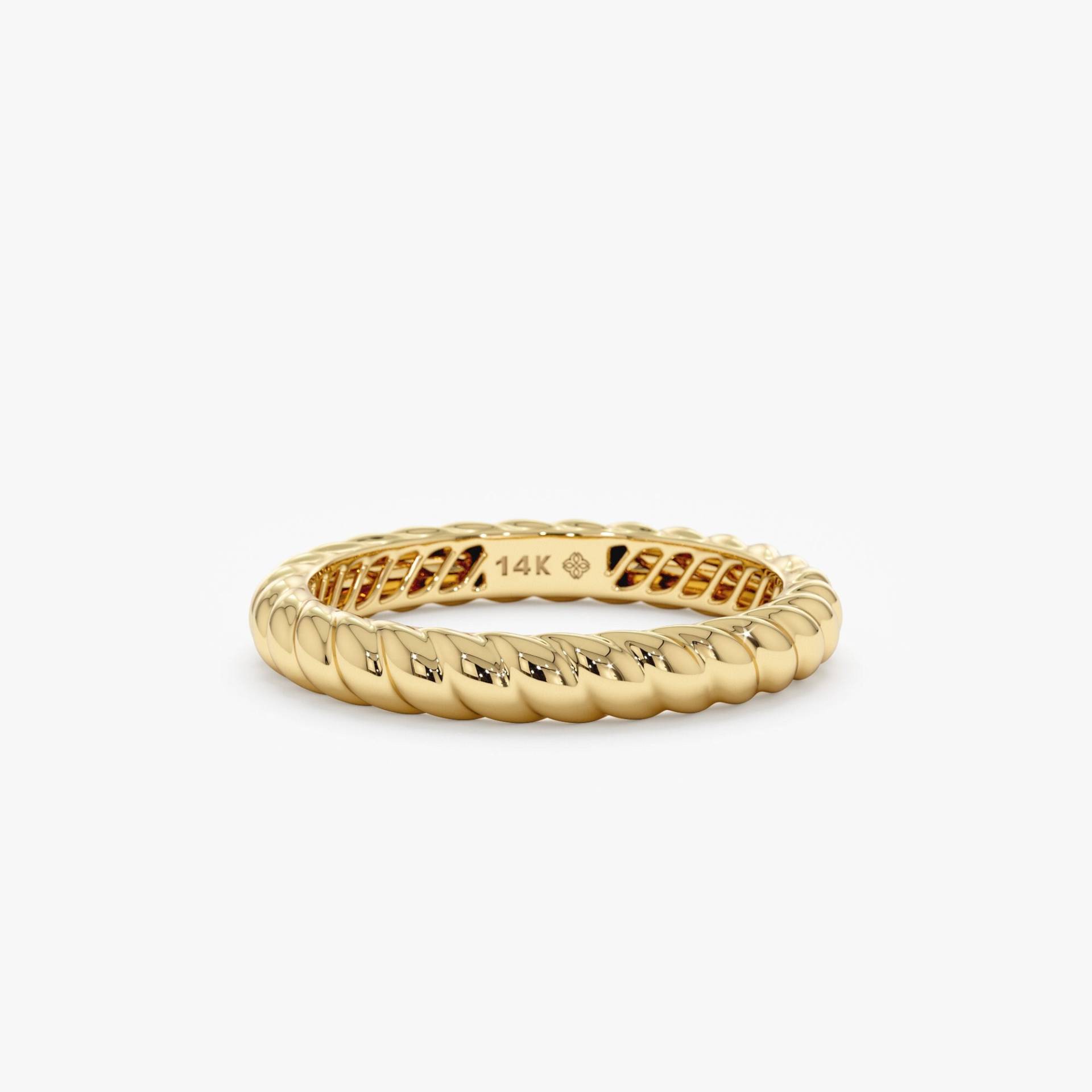 Schlichter Goldener Seilring, Gedrehtes Band Aus Massivem Gold, Stapelbarer Strukturierter Ring, Handgefertigter Feiner Schmuck, 14-Karätiger Oder von SarahEliseJewelry