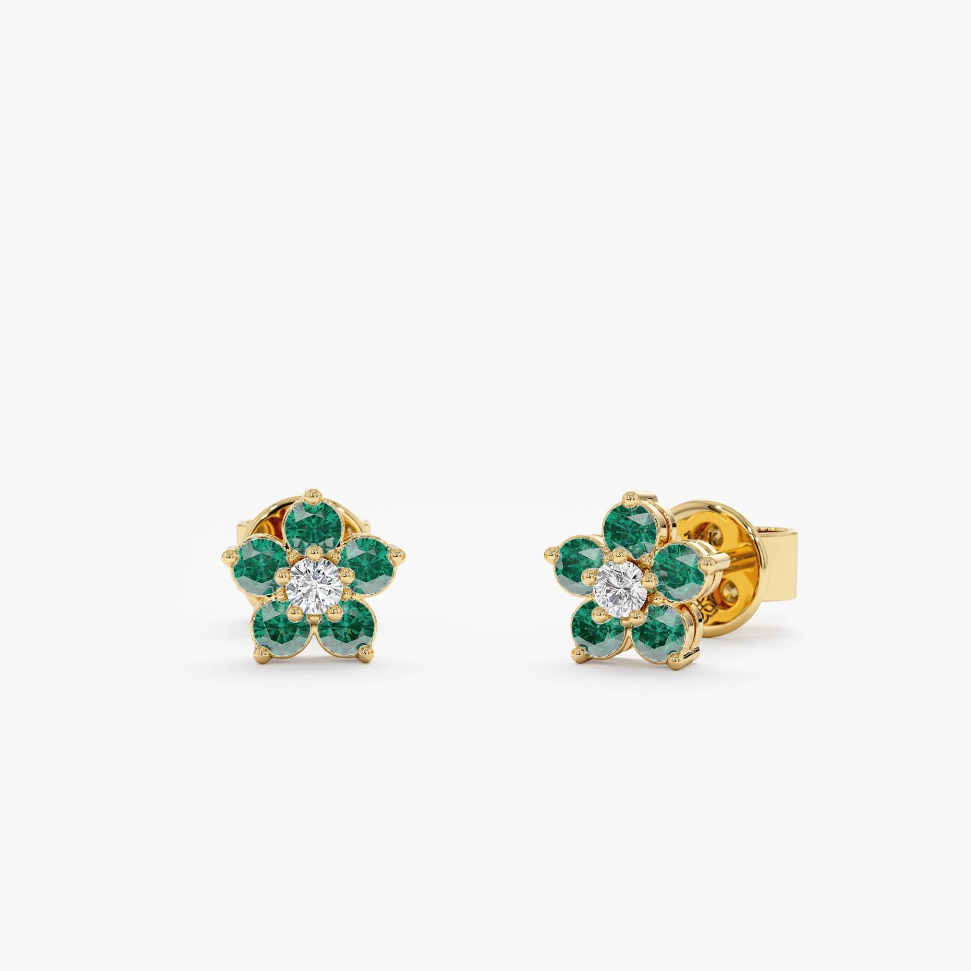 Smaragd Ohrstecker, Solide Gold Ohrringe, Gänseblümchen Form Blume Nette Natürliche Runde Smaragde, Alondra Smaragd Ohrstecker, Solide Gold Ohrringe, Gänseblümchen Form Blume Nette Natürliche Runde Smaragde, Alondra von SarahEliseJewelry