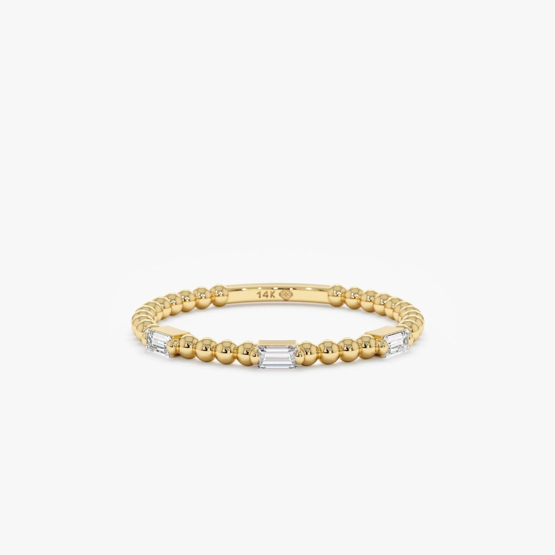 Zierlicher Baguette Diamantring, Stapelbarer Perlen Goldring, 14K Oder 18K Gold, Dünnes Goldband, Samara von SarahEliseJewelry