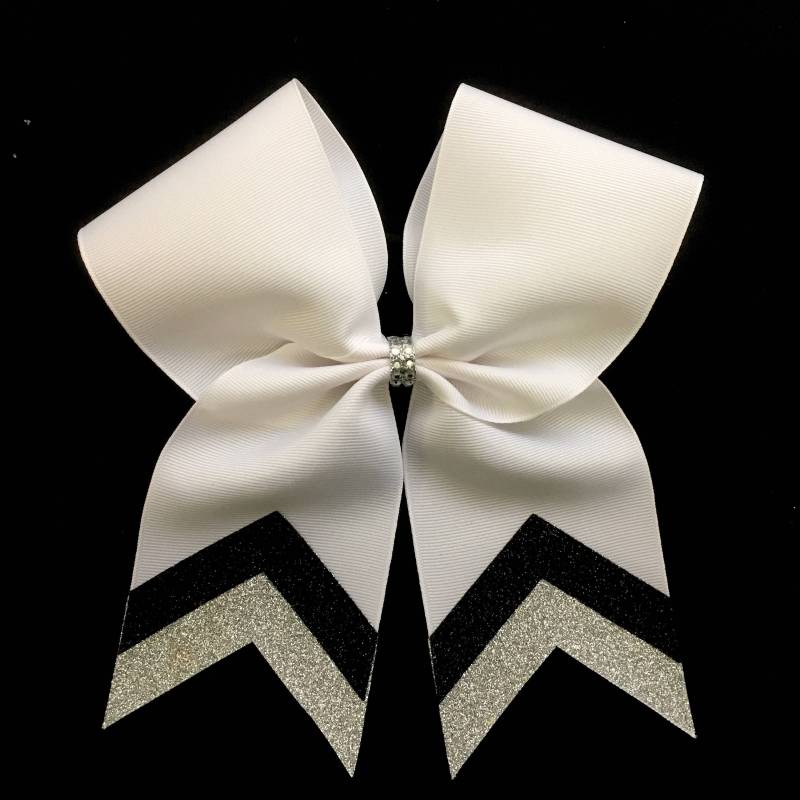 Weiß Mit Glitzer Chevron Schleife von SarahsCheerBows