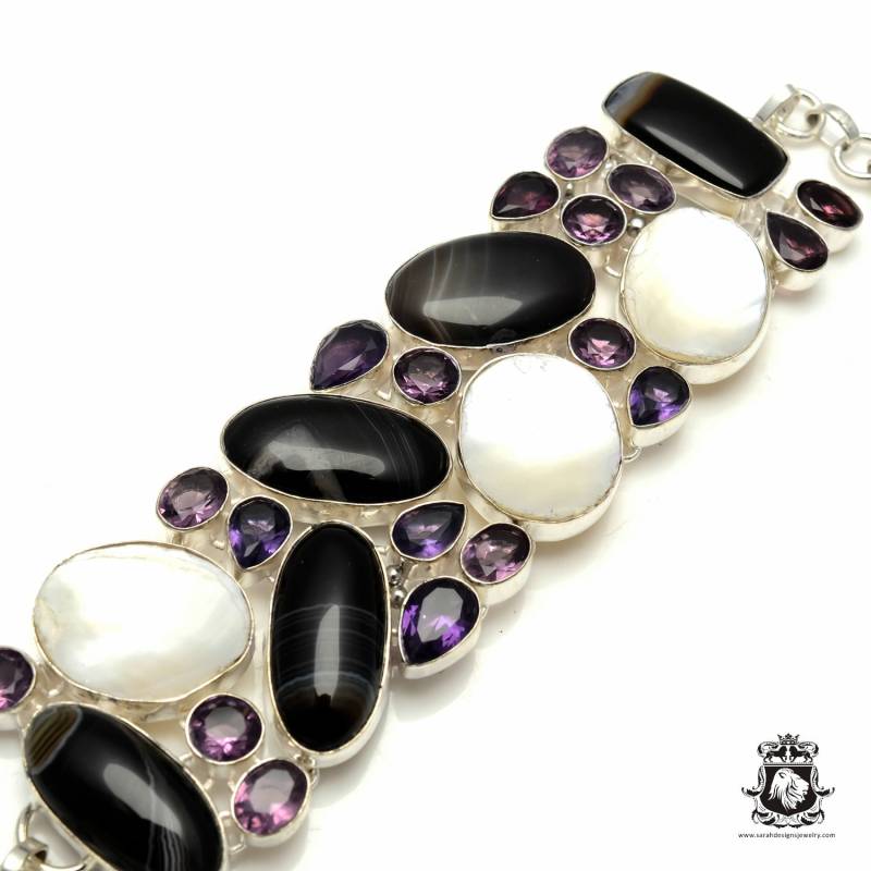 Botswana Banded Achat Perlmutt Amethyst 925 Sterling Silber Armband B3118 von SarahsDesignJewelry