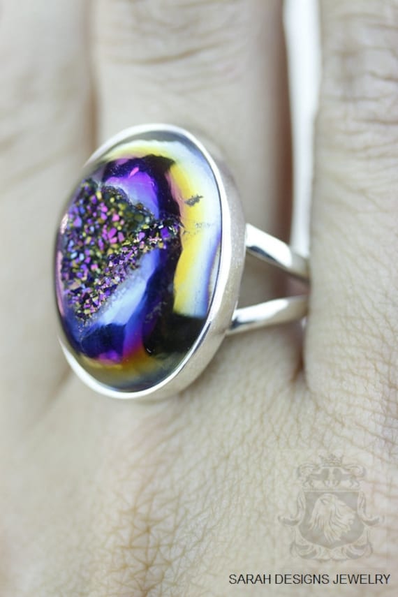 Größe 10 Titanium Fenster Drusy Fein 925 Sterling Silber Ring | Nickel Frei R1135 von SarahsDesignJewelry