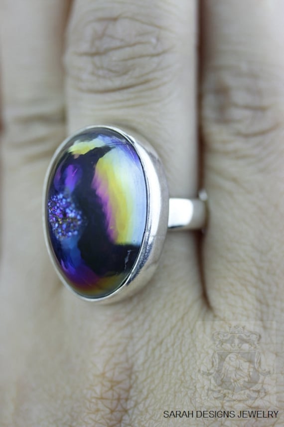 Größe 7 Fenster Titanium Drusy Fein 925 Sterling Silber Ring | Nickel Frei R897 von SarahsDesignJewelry