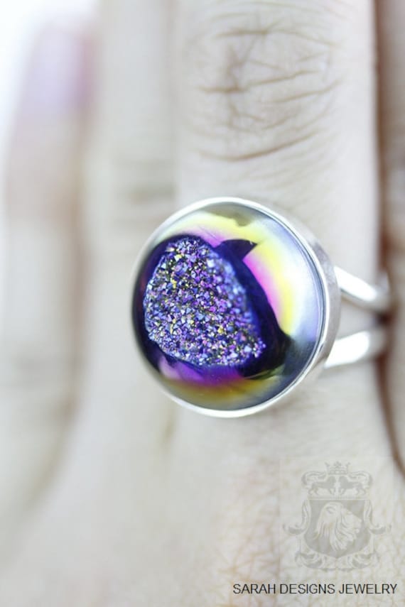 Größe 7 Titanium Fenster Drusy Druzy Fein 925 Sterling Silber Ring | Nickel Frei R1172 von SarahsDesignJewelry