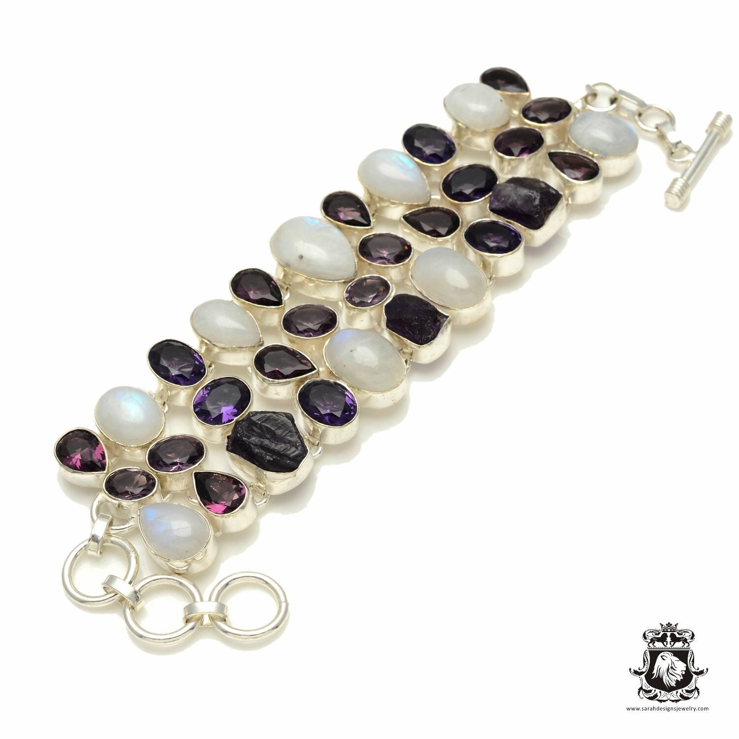 Mondstein Roh Amethyst 925 Sterling Silber Armband B3284 von SarahsDesignJewelry