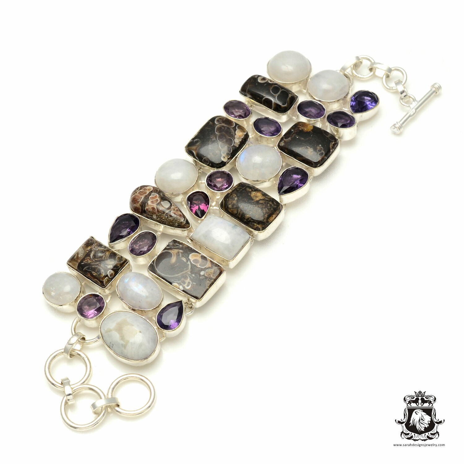 Turritella Achat Mondstein Amethyst 925 Sterling Silber Armband B3240 von SarahsDesignJewelry