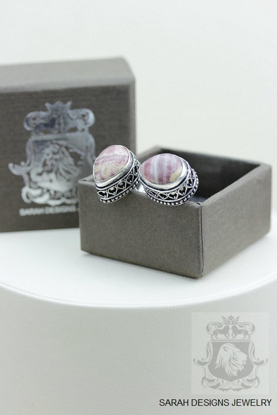 Vintage Filigrane Antike 925 Sterling Silber Unisex Manschettenknöpfe Herren Rhodochrosit Mit Poliertuch von SarahsDesignJewelry