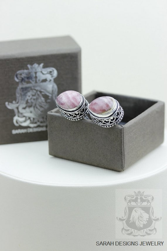 Vintage Filigrane Antike 925 Sterling Silber Unisex Manschettenknöpfe Herren Rhodochrosit Mit Poliertuch von SarahsDesignJewelry