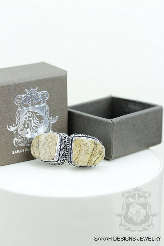 Vintage Filigrane Antike 925 Sterling Silber Unisex Manschettenknopf Herren Manschettenknöpfe Bilder Jaspis Mit Poliertuch von SarahsDesignJewelry