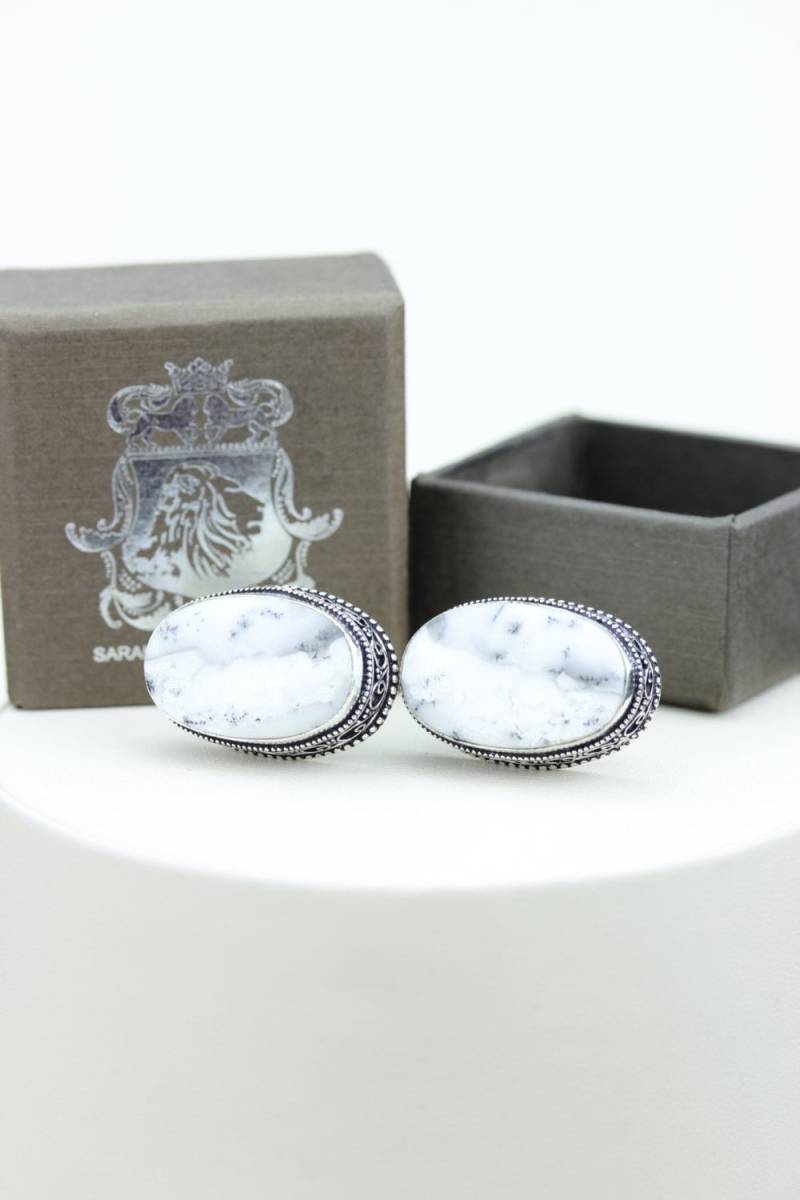 Vintage Filigrane Antike 925 Sterling Silber Unisex Manschettenknopf Herren Manschettenknöpfe Dendriten Achat Mit Poliertuch von SarahsDesignJewelry