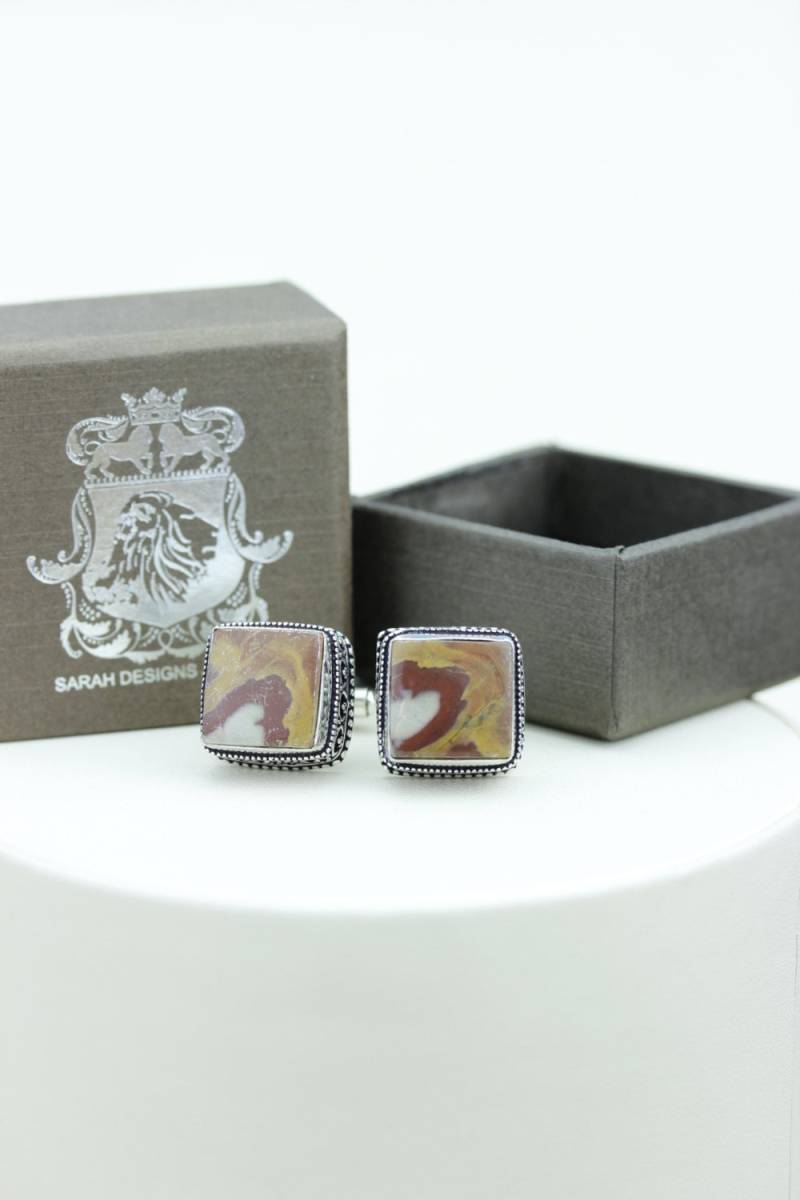 Vintage Filigrane Antike 925 Sterling Silber Unisex Manschettenknopf Herren Manschettenknöpfe Noreena Jasper Mit Poliertuch von SarahsDesignJewelry