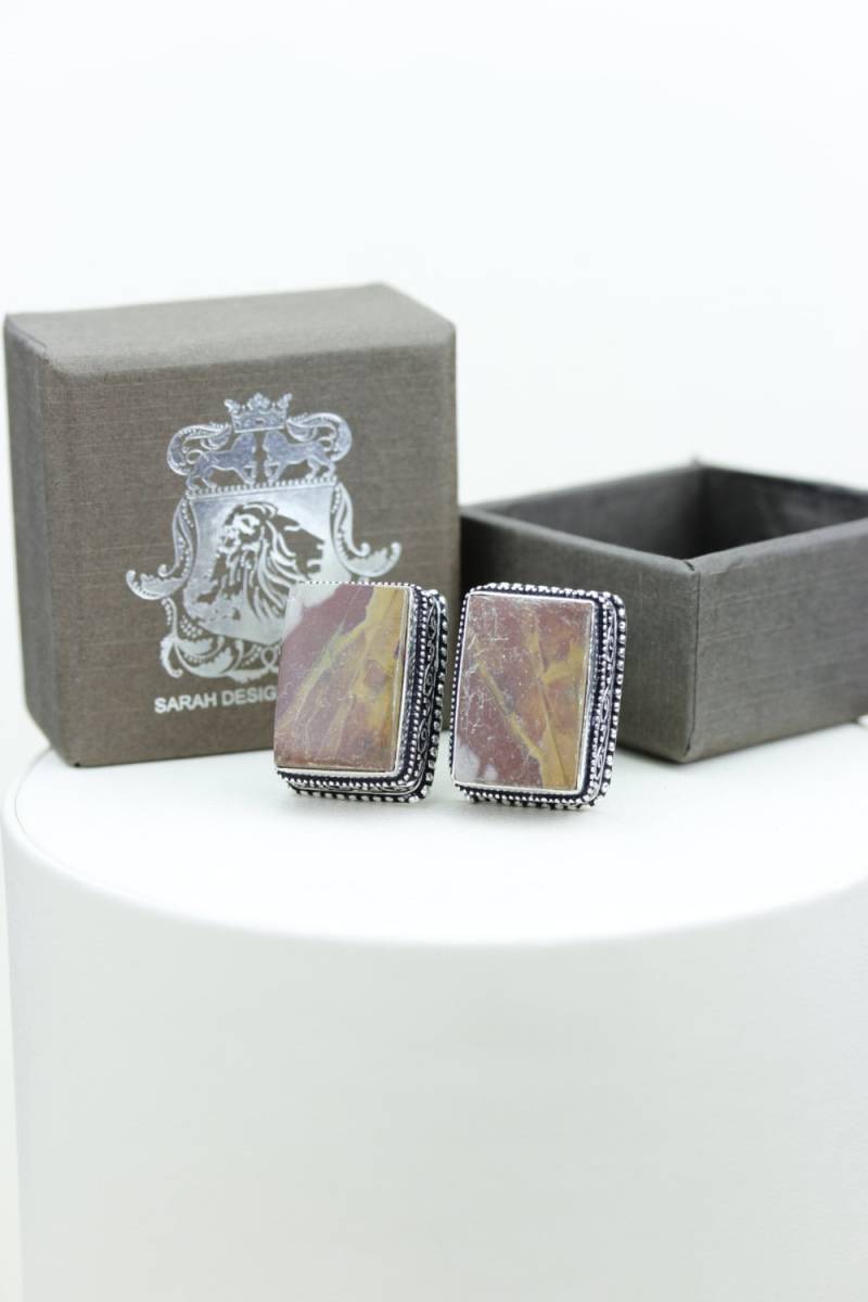 Vintage Filigrane Antike 925 Sterling Silber Unisex Manschettenknopf Herren Manschettenknöpfe Noreena Jasper Mit Poliertuch von SarahsDesignJewelry