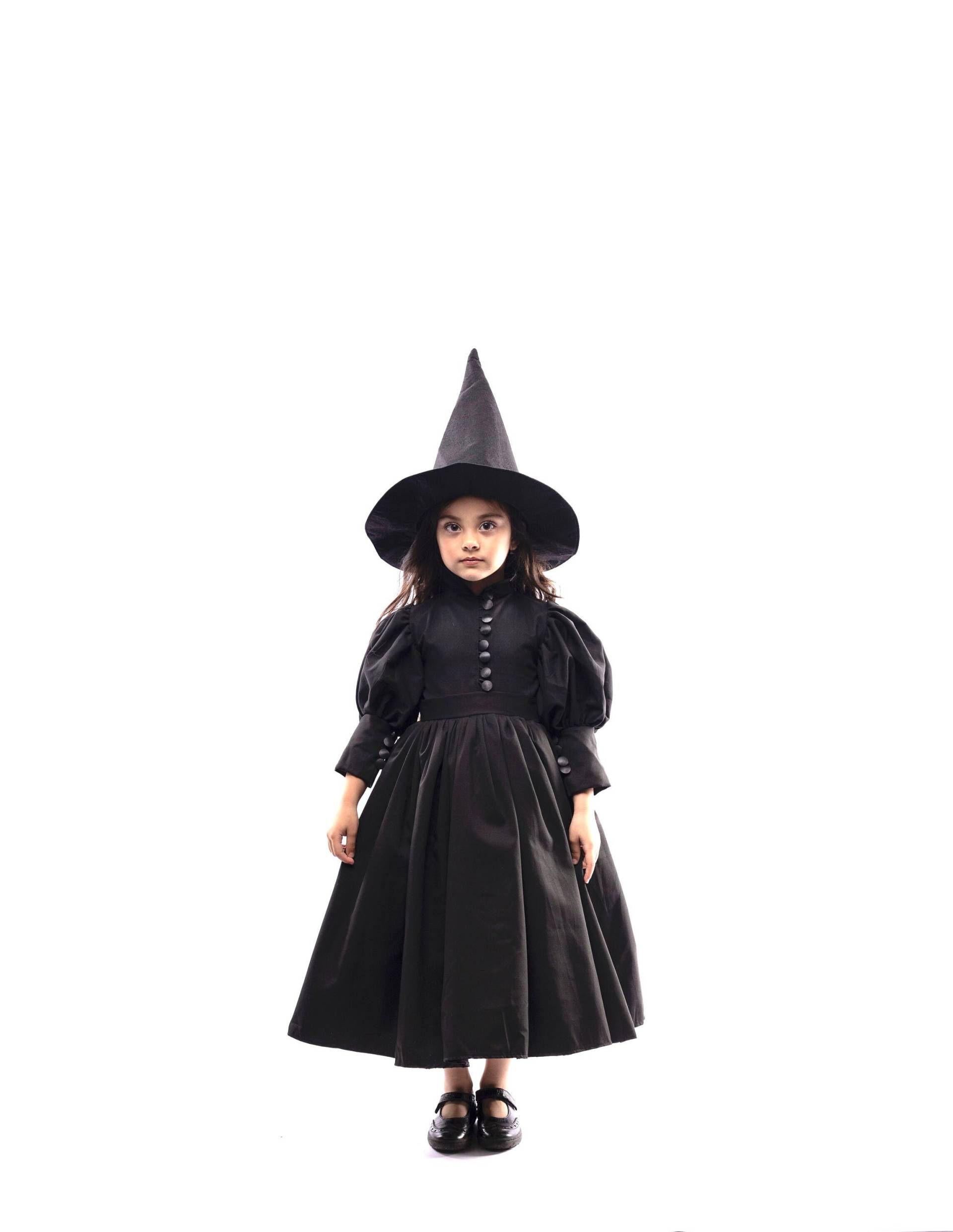 Kinder Halloween-Kostüm Mit Hut, Mädchen Luxus Hexe Kostüm, Kostüm Kleid, Halloween Gothic Kleid Kinder Halloween-Kostüm Mit Hut, Mädchen Luxus Hexe Kostüm, Kostüm Kleid, Halloween Gothic Kleid von SaramiaAtelier