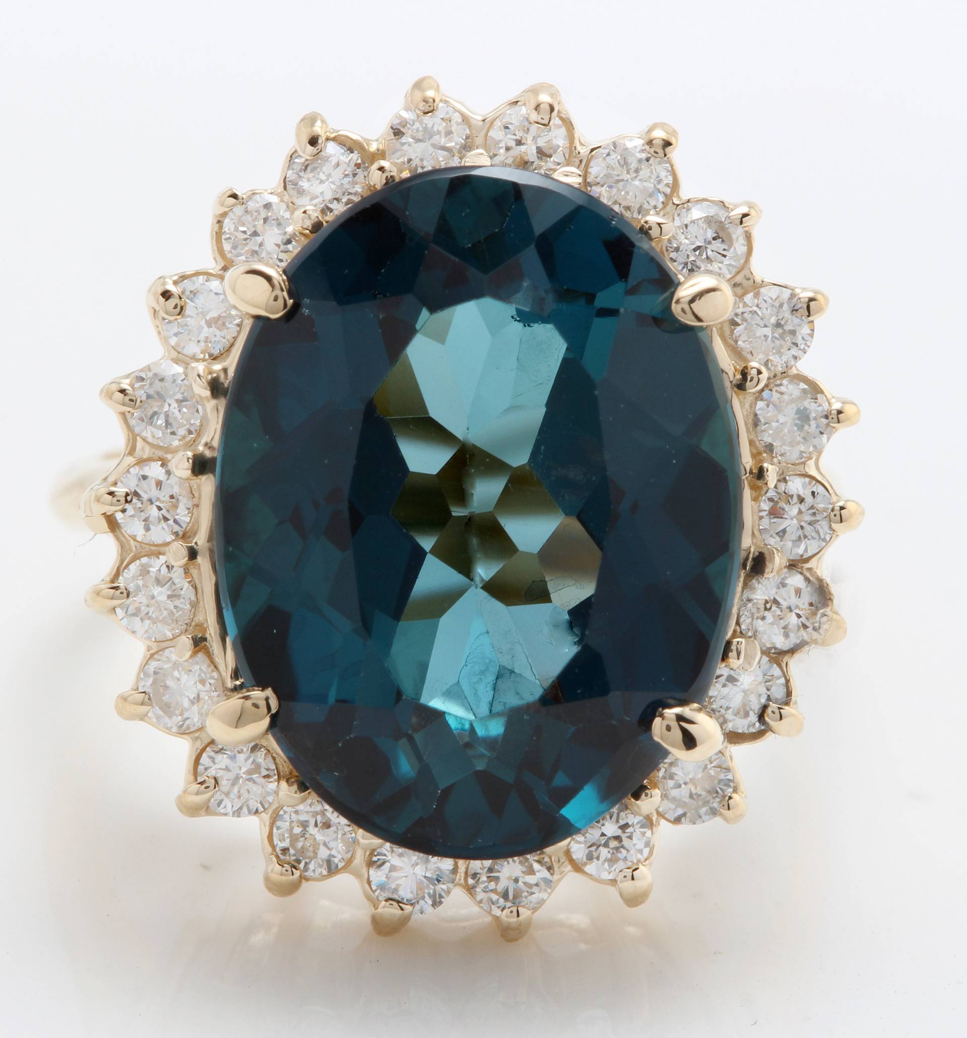 10.40 Karat Natürliche London Blauer Topas Und Diamanten in 14K Massivem Gelbgold Ring von Saranied81