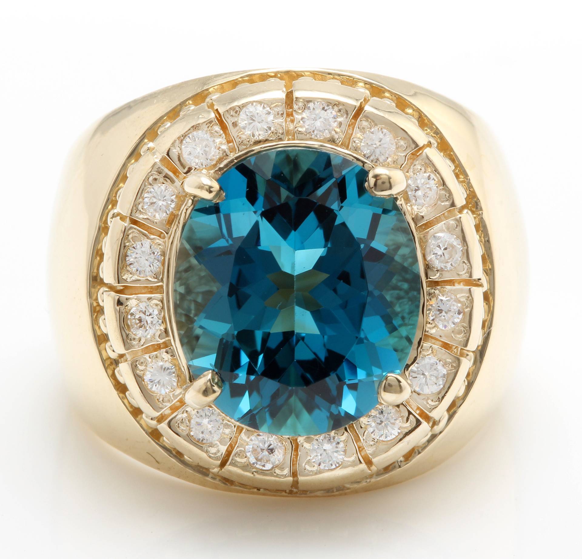 10.50 Karat Natürliche London Blaue Topas Und Diamanten in 14K Massivem Gelbgold Ring von Saranied81