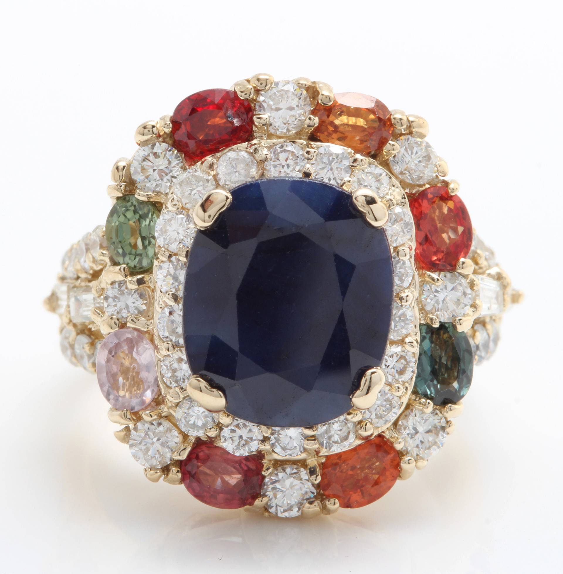 11.30 Ct Natürlicher Blauer Saphir Und Diamant in 14K Massivem Gelbgold Damenring von Saranied81