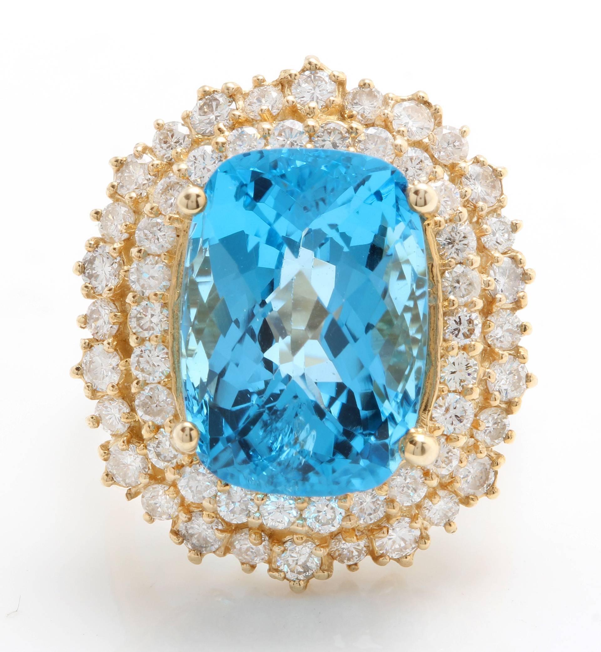 Ring Aus 15, 10 Karat Natürlichem Blauem Schweizer Topas Und Diamanten in 14-Karätigem Gelbgold von Saranied81