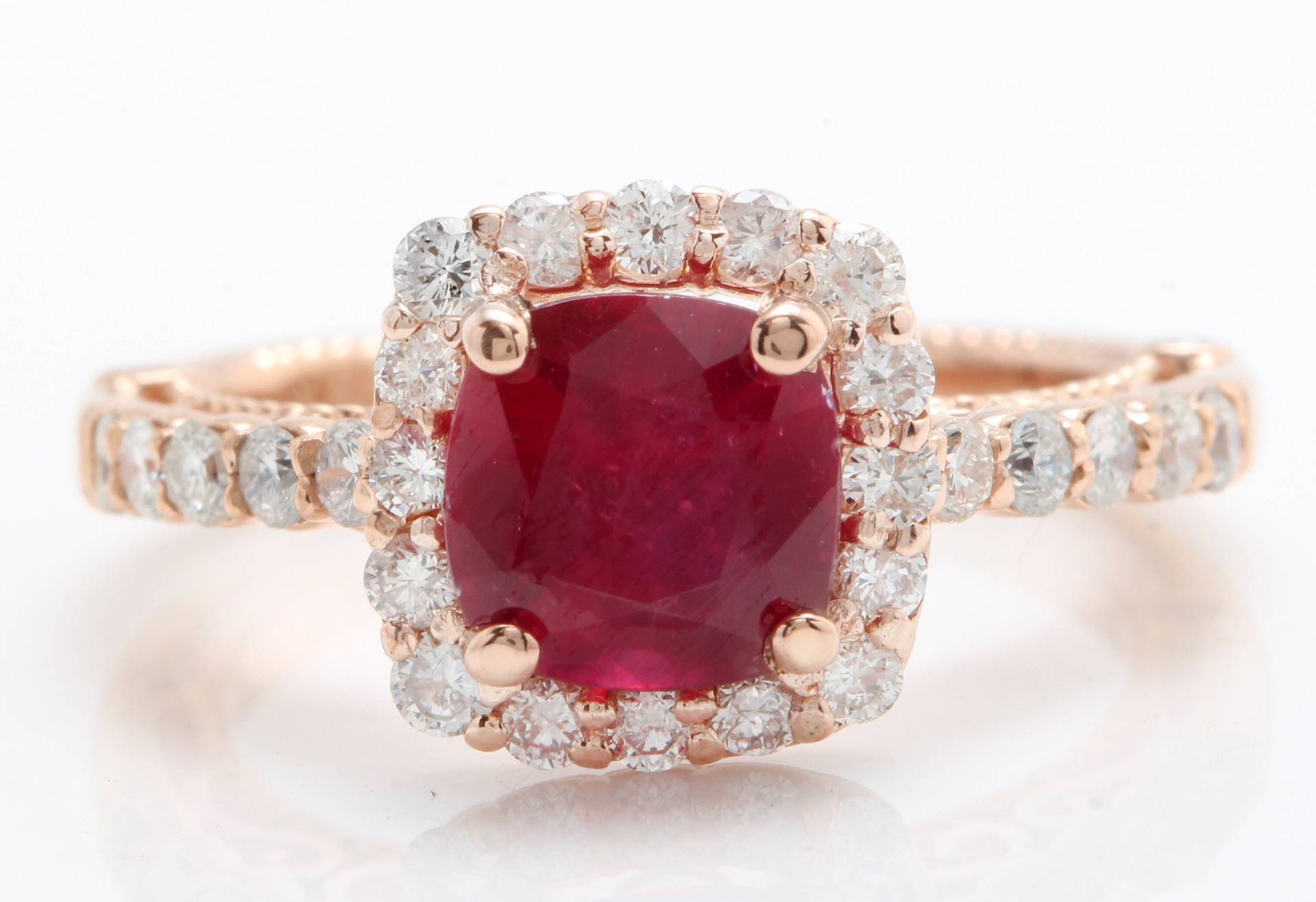 2, 50 Karat Natürlicher Roter Rubin Und Diamanten in 14 Massivem Roségold-Damenring von Saranied81