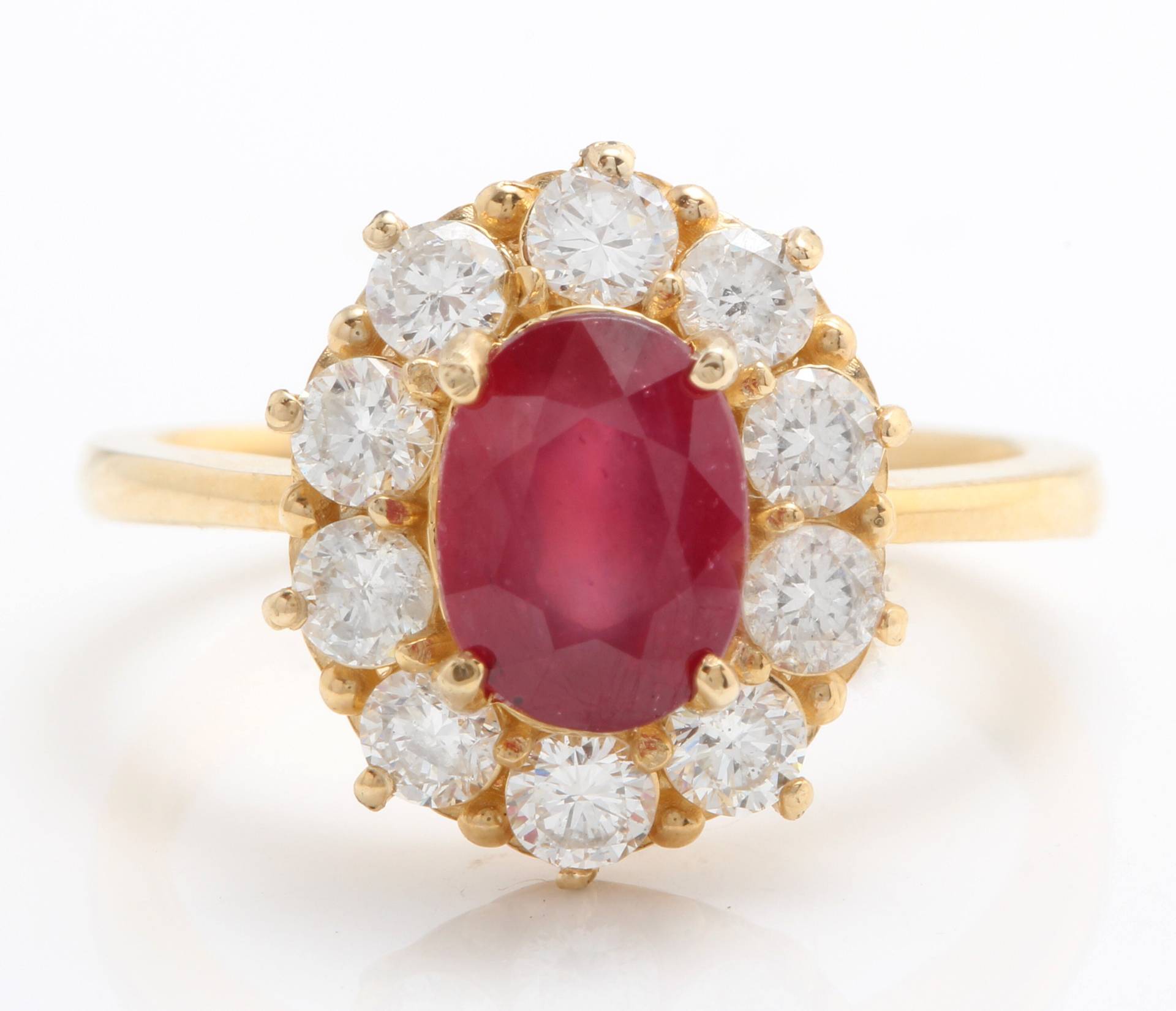 2.90 Karat Natürlicher Roter Rubin Und Diamanten in 14K Massivem Gelbgold-Frauenring von Saranied81