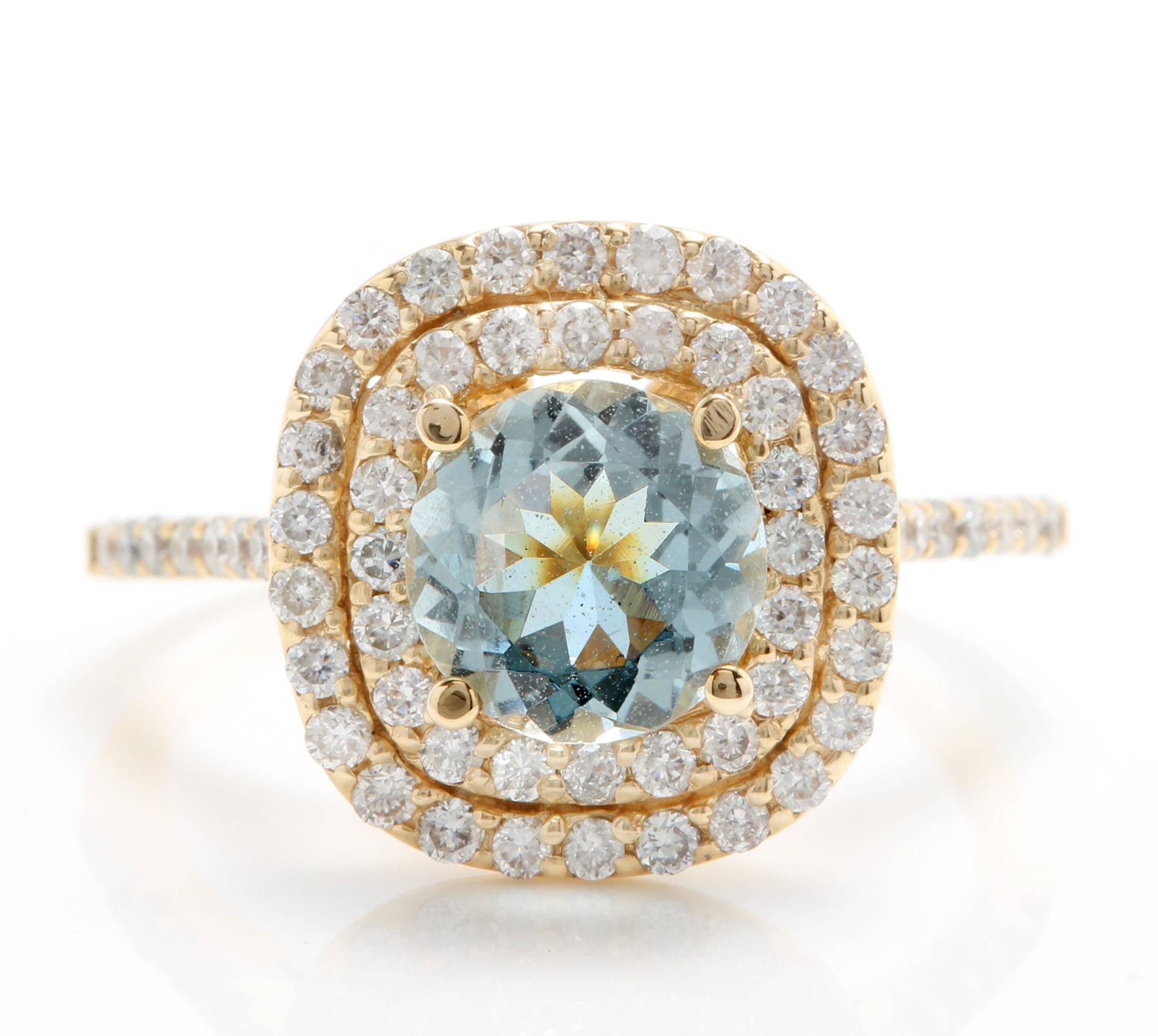 3.35 Karat Natürlicher Blauer Aquamarin Und Diamanten in 14K Solidem Gelbgoldring von Saranied81