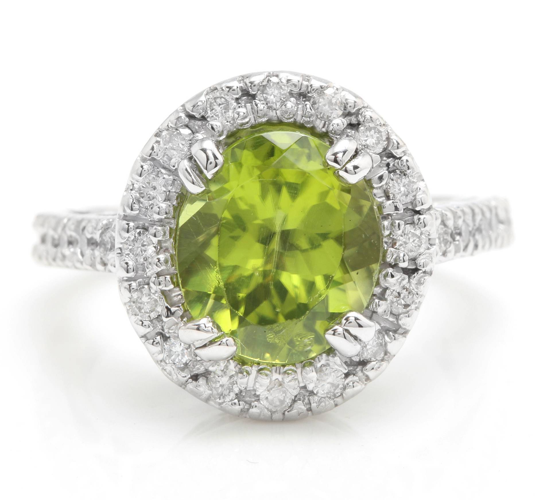 3.87 Karat Natürliche Peridot Und Diamanten in 14K Massiv Weißgold Damen Ring von Saranied81