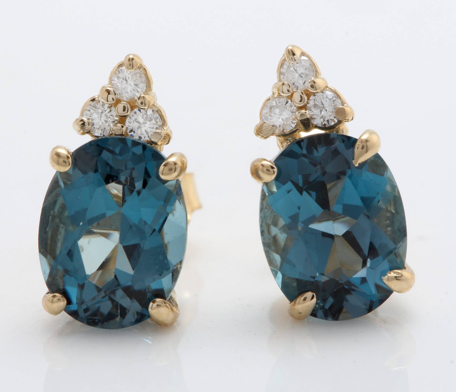 4.10 Ct Natürliche London Blaue Topas Und Diamant in 14K Gelbgold Ohrstecker von Saranied81