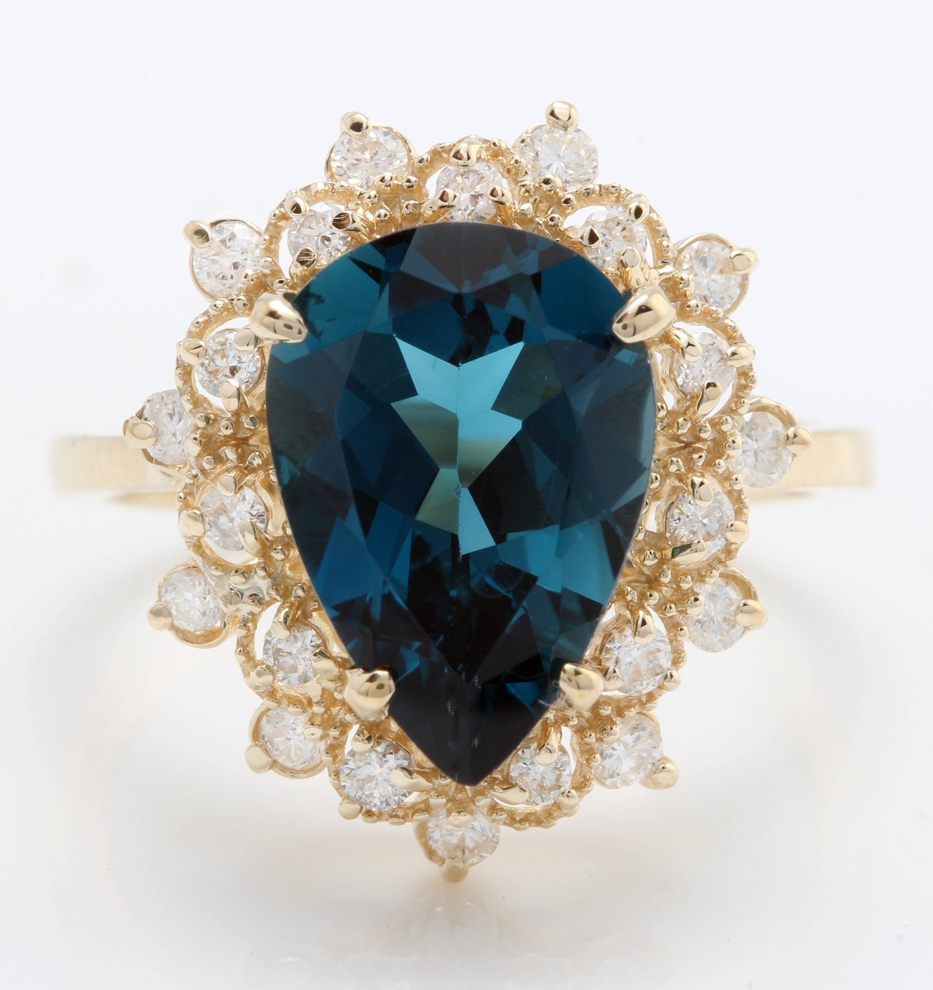 5.05 Karat Natürliche London Blaue Topas Und Diamanten in 14K Massivem Gelbgold Ring von Saranied81