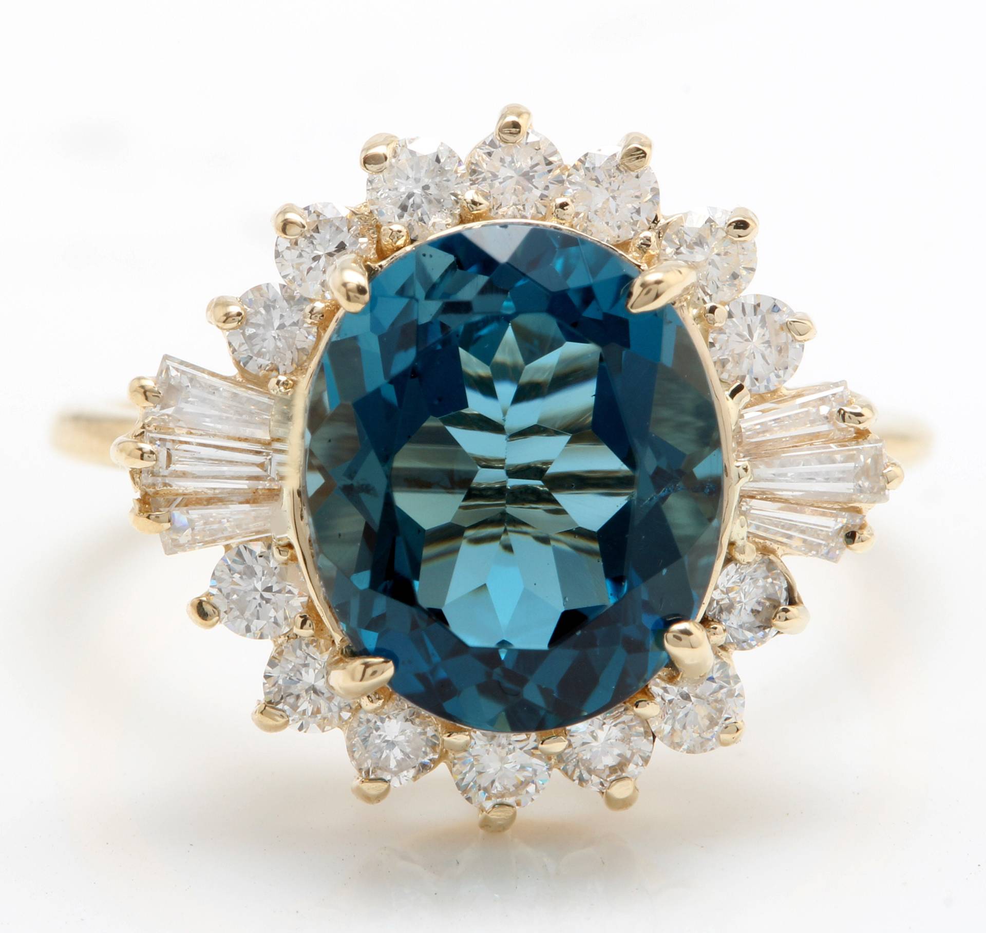 5.53 Karat Natürliche London Blaue Topas Und Diamanten in 14K Massivem Gelbgold Ring von Saranied81