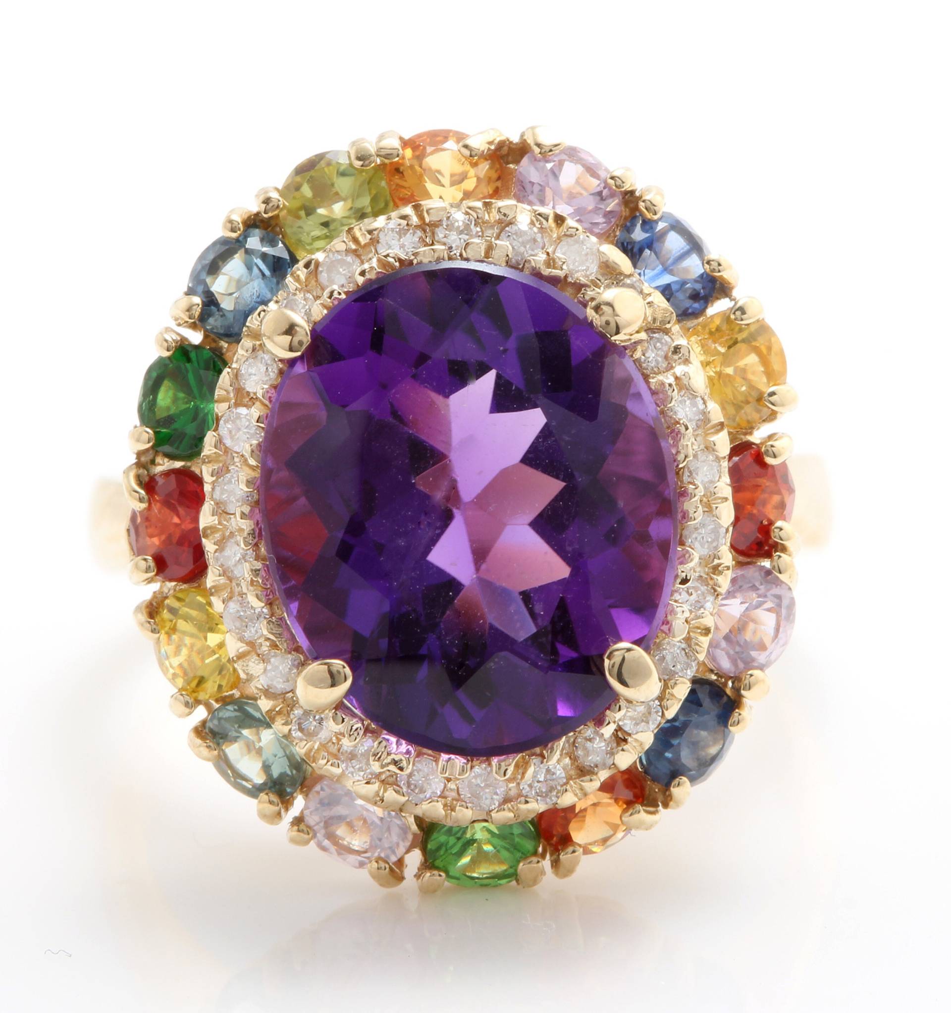 Ring Aus 14 Karat Massivem Gelbgold Mit Natürlichen Amethyst-Saphiren Und Diamanten Von 7, 20 von Saranied81