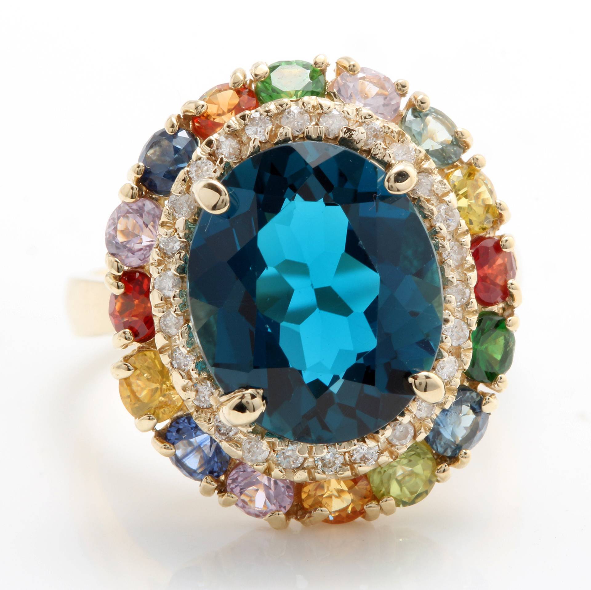 7.60 Ct Natürliche London Blue Topas Saphire Und Diamanten in 14K Gelbgold Ring von Saranied81