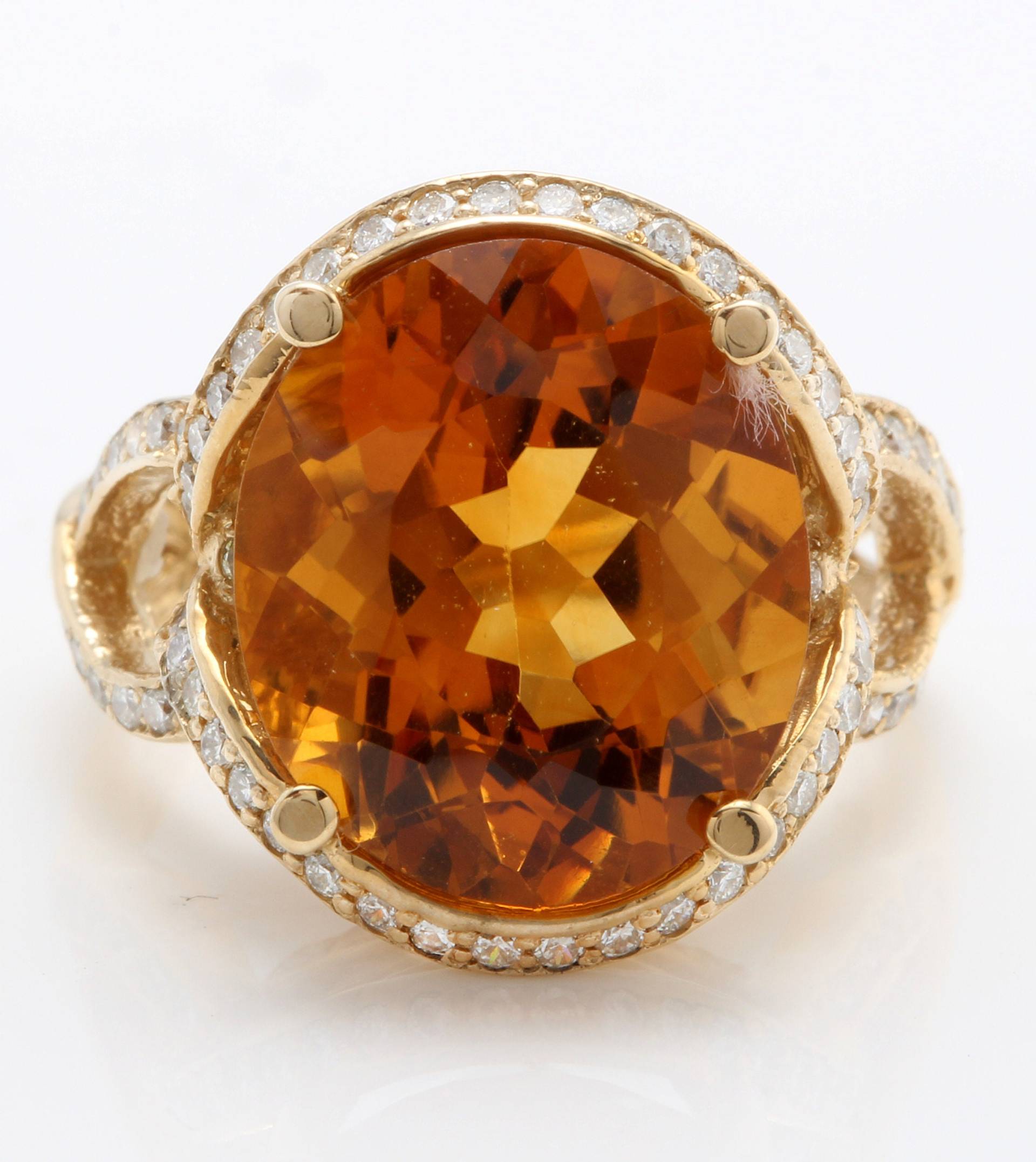 9.70 Karat Natürlicher Madeira Citrin Und Diamanten in 14K Massivem Gelbgold Ring von Saranied81