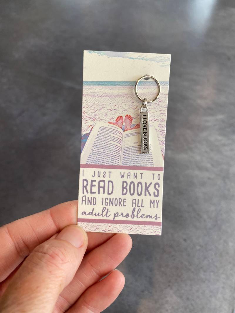 I Love Books Charm Just Want To Read Books & Ignore All My Adult Problems Keychain Zipper Pull 1Pc Beach Ocean Paradise von SarasTableCharms19