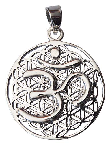 Saraswati Anhänger Amulett Blume des Lebens mit Om Messing-versilbert von Saraswati