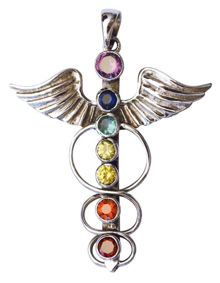 Saraswati Amulett Anhänger "Angel-Kundalini" mit Chakrasteinen Messing versilbert Saraswati Amulett Anhänger "Angel-Kundalini" mit Chakrasteinen Messing versilbert von Saraswati