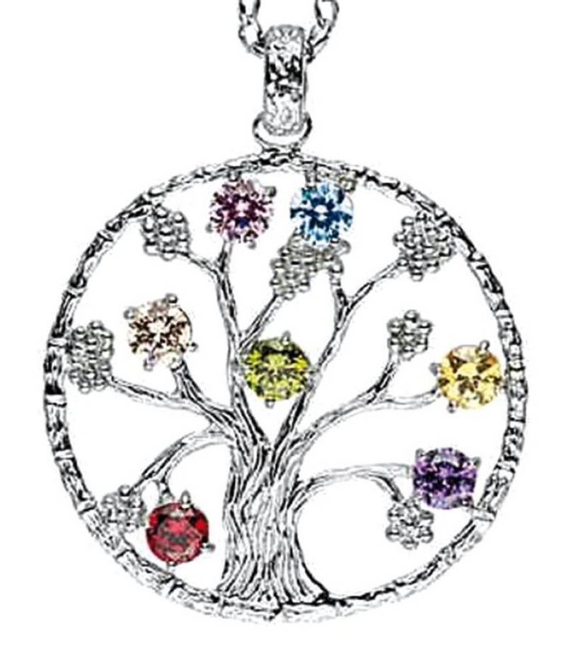 Saraswati Kettenanhänger Anhänger "Baum des Lebens" mit 7 Zirkonia Messing versilbert 5,9g 3cm von Saraswati