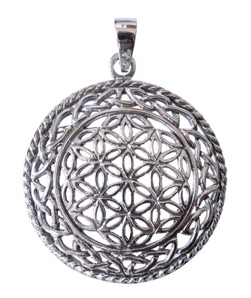 Saraswati Kettenanhänger Anhänger "Blume des Lebens" mit Endlosknoten Bronze versilbert 8,2g 3 von Saraswati