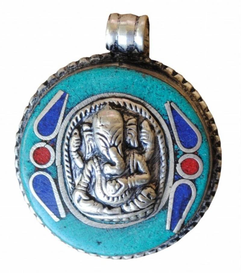 Saraswati Amulett Anhänger "Ganesha" Weissmetall grün 3,5cm von Saraswati