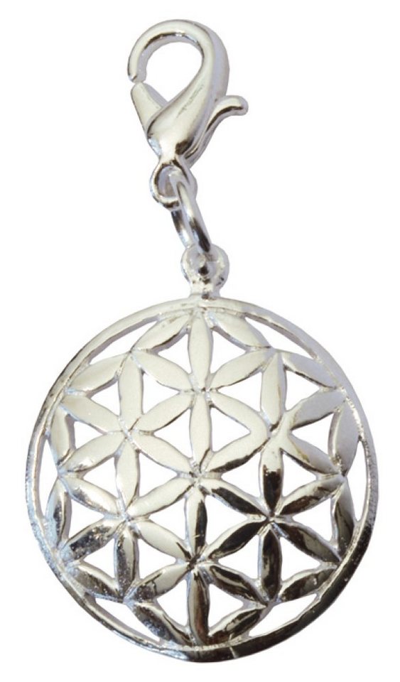 Saraswati Amulett Anhänger Karabiner "Blume des Lebens" Messing-versilbert 1,5cm von Saraswati