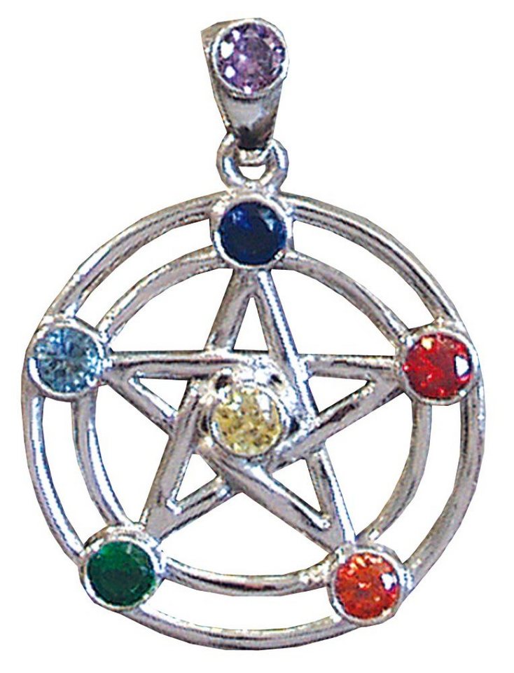 Saraswati Kettenanhänger Anhänger "Pentagramm" 7 Chakrensteine Messing versilbert Saraswati Kettenanhänger Anhänger "Pentagramm" 7 Chakrensteine Messing versilbert von Saraswati